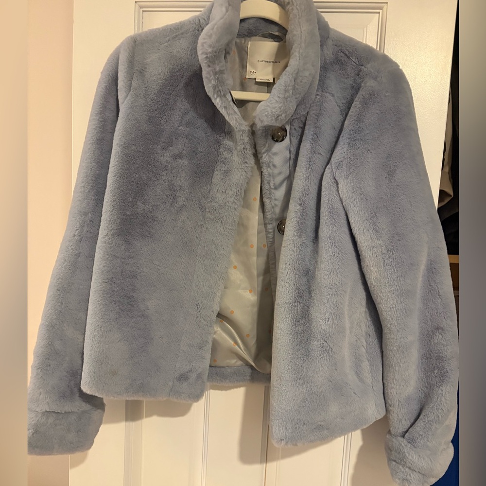 Anthropologie Light Blue Faux Fur Coat
